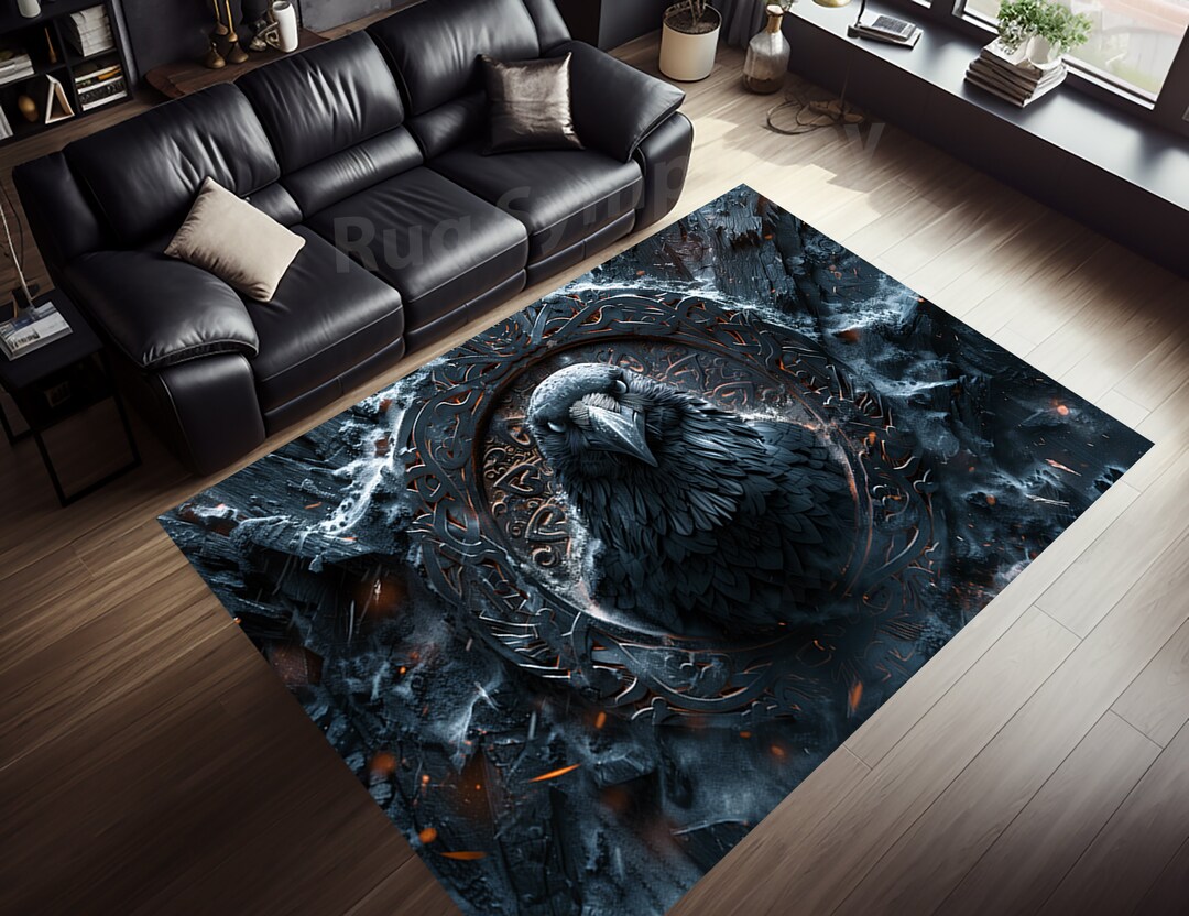 3D Look Crow Rug, Crow Area Rug, Crow Rug, Rustic Crow Rug, Viking Crow ...