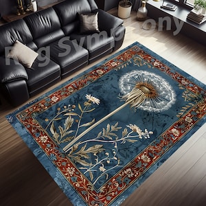 Traditional Dandelion Rug, Painting Style Dandelion Rug, Rustic Dandelion Rug, Colorful Dandelion Rug, Dandelion Rug, Traditional Rug