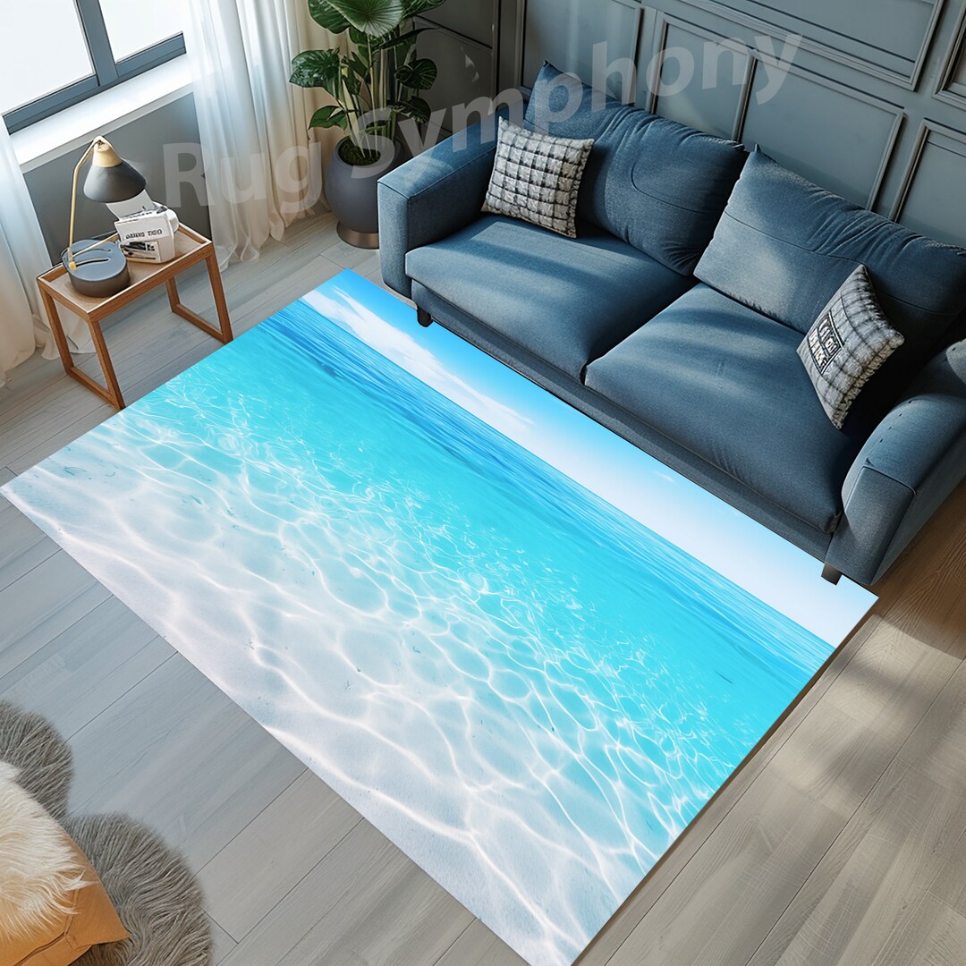 Beach Rug, Sea Rug, Clear Sea Area Rug, Ocean Rug, Beach Area Rug, Blue ...
