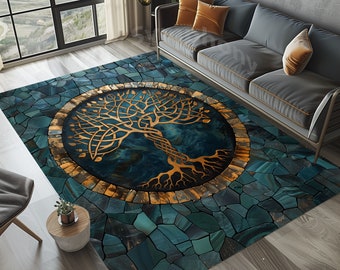 Celtic Tree of Life Rug: Mosaic Stone Pattern