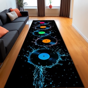 Records with water splash Rug, Records Runner, Colorful Records Runner, Music Runner, Music Art Runner, Music Record Runner, Music Rug