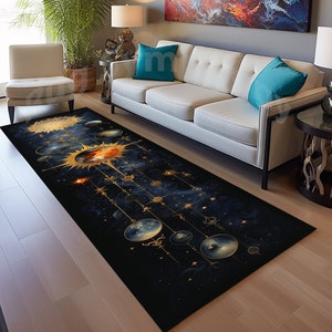 Celestial Watercolor Runner Rug: Moon and Stars Pattern