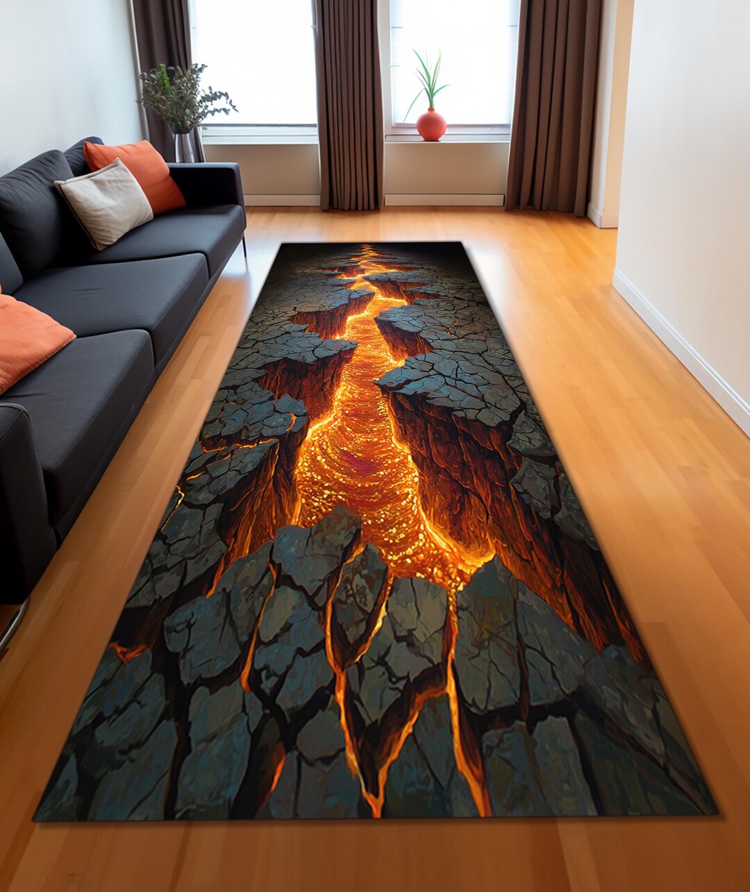 Balcanic Rug Lava Rift Rug, Molten River Rug, Volcanic Crack Rug, Magma Flow Rug ...