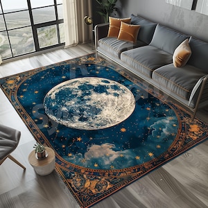 Vloerkleed volle maan, boho maantapijt, boho tapijt occult design, maancelestiaal tapijt, boho-tapijt, hemels tapijt, maantapijt, maantapijt