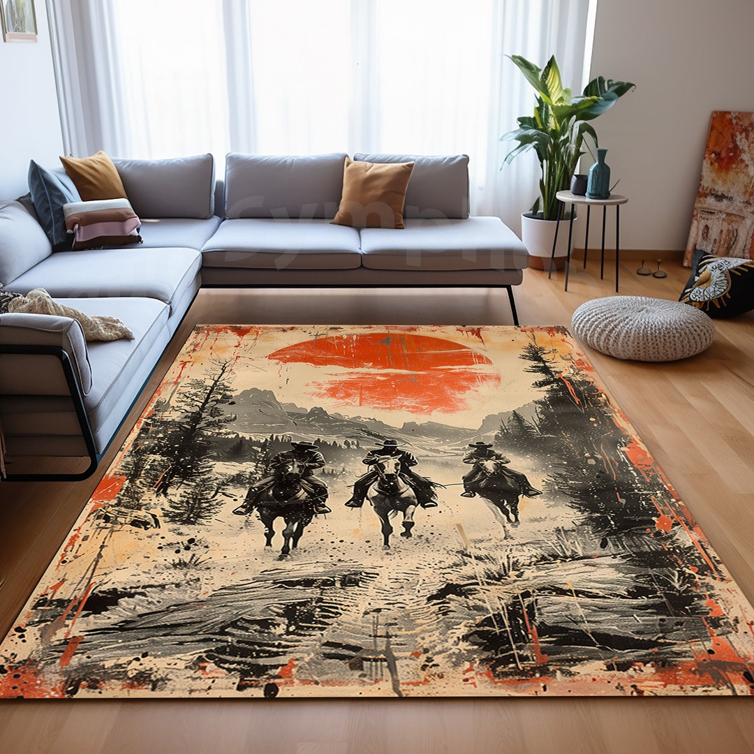 Small Western Rugs Western Cowboy Rug: Rodeo Horse Area Rug - Etsy