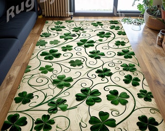 Clover Irish Rug, Happy St Patrick&#39;s Day Rug, Irish Rug, Shamrock Rug, Clover Area Rug, Shamrock  Area Rug, Green Rug, Nature Rug