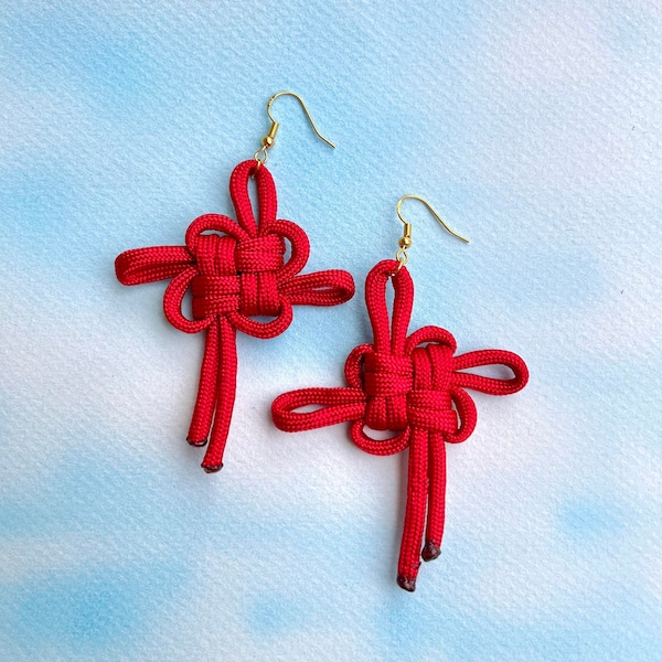 Good luck knot earrings, Chinese New Year gift, Chinese knot earrings, Good luck blessing, Year of the Dragon