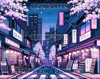 Sakura Street Japan Animated Screens | Pixel Art Twitch Overlay