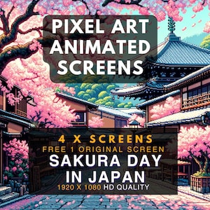 Animated Scene | Pixel Art Screens | Sakura Japan Street View | 4 x Stream Package | Twitch Stream Screen  | Twitch Stream Overlay | Vtube