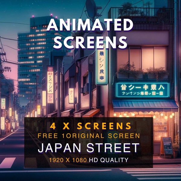 Japan Street View | 4 x Animated Stream Screens | Stream Package | Twitch Stream Screen  | Twitch Stream Overlay | Animated Screens | Vtuber