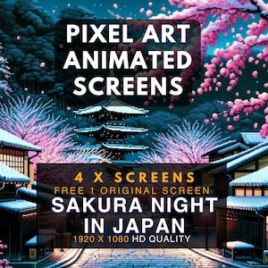 Animated Scene | Pixel Art Screens | Sakura Japan Street View | 4 x Stream Package | Twitch Stream Screen  | Twitch Stream Overlay | Vtube