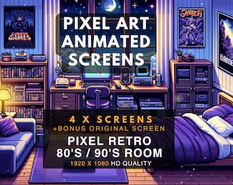 Pixel Art Retro Stream Overlay: 80er 90er Jahre Animierte Leinwände