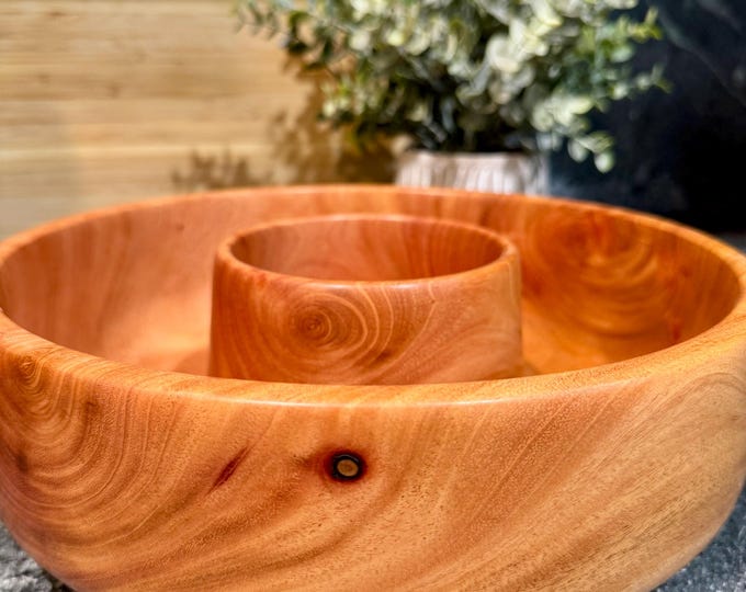 Featured listing image: Hand-Turned Mahogany Chip & Dip Server