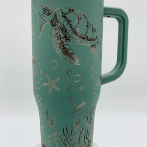 Turtle Tumbler - 40 oz Laser Etched Tumbler with Handle