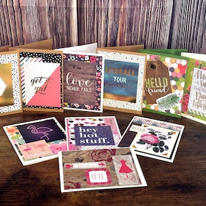 Cartões de felicitações artesanais em branco variados com envelopes, conjunto de 10, aleatório
