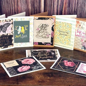 Cartões de felicitações artesanais em branco variados com envelopes, conjunto de 10, aleatório