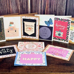 Cartões de felicitações artesanais em branco variados com envelopes, conjunto de 10, florais