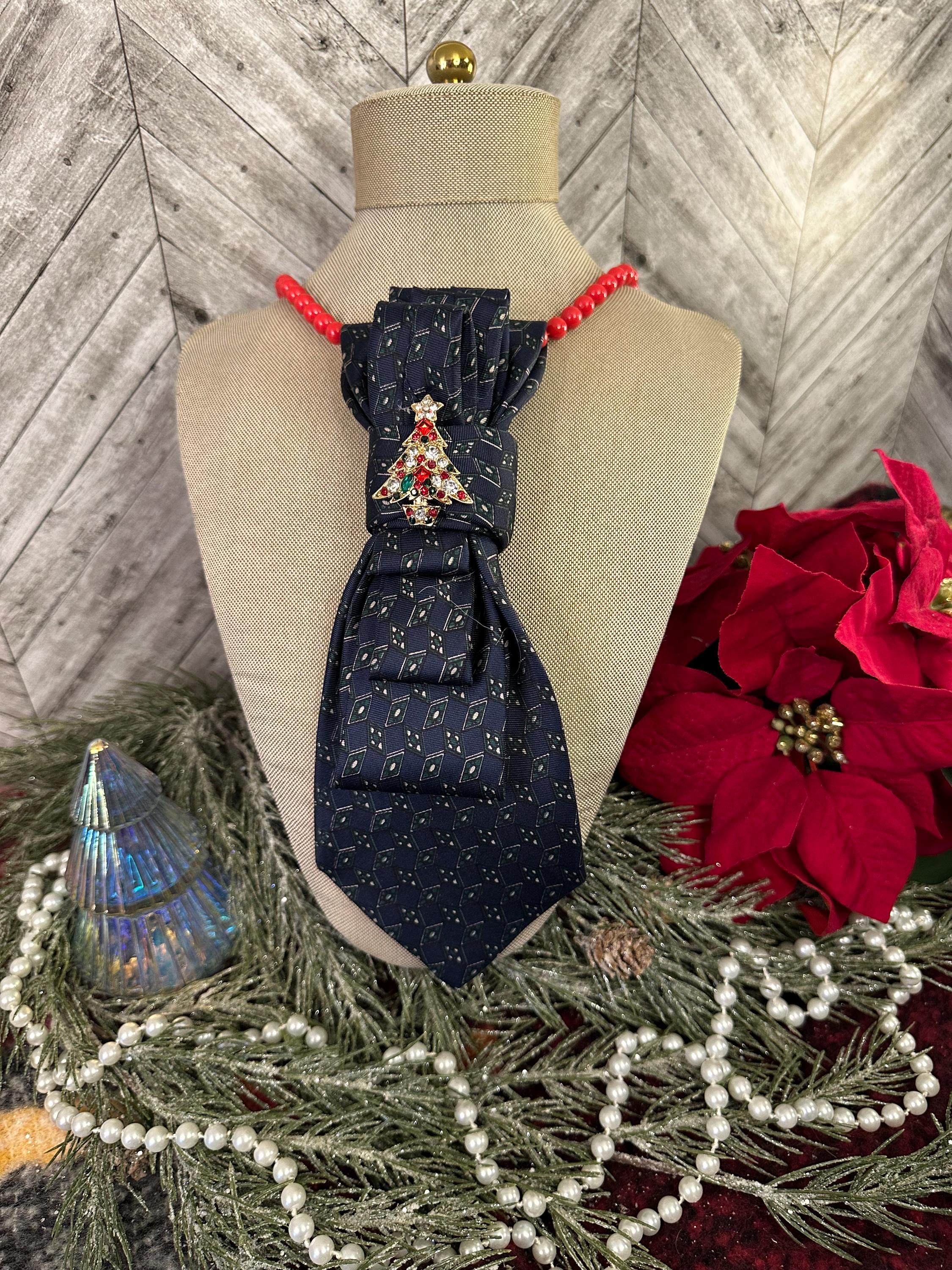Navy Patterned Silk Necktie Necklace with Mint Pearl Accent Necktie Necklace Navy - Etsy main image 3