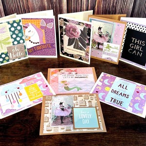 Cartões de felicitações artesanais em branco variados com envelopes, conjunto de 10, pastel/roxo