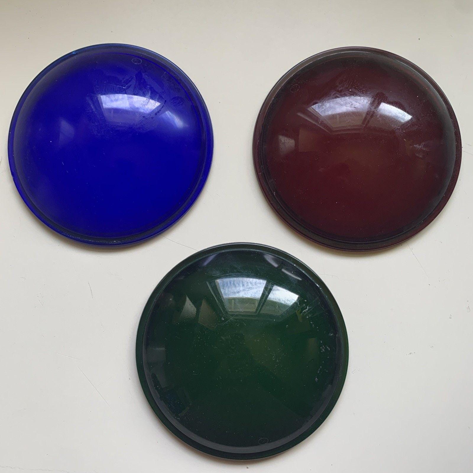 Three (3) VINTAGE Railroad Red/Blue/Green Glass Lamps/Lantern Lens 5.5Inches