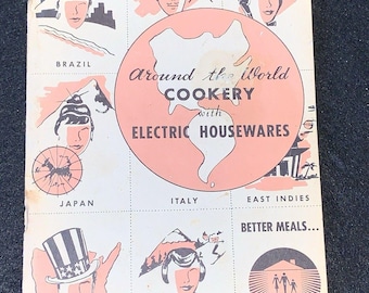 ヴィンテージ MCM 1958年版 クックブック 世界各国の料理 電気調理器具付き 6 x 9インチ