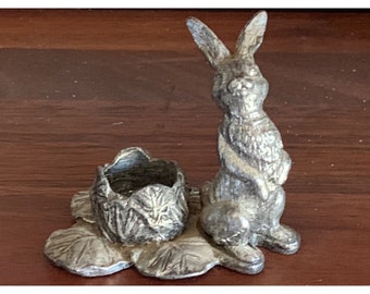 Vintage 1980 Metzke Pewter Rabbit Flower Bud Vase candle holder Stamped MADE IN USA