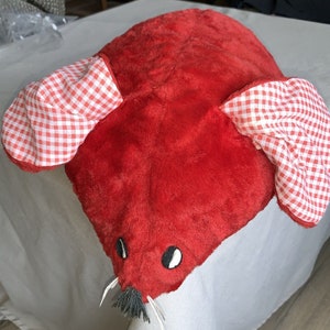 Vintage 70's Eden stuffed red plush toy animal mouse gingham ears Large 16
