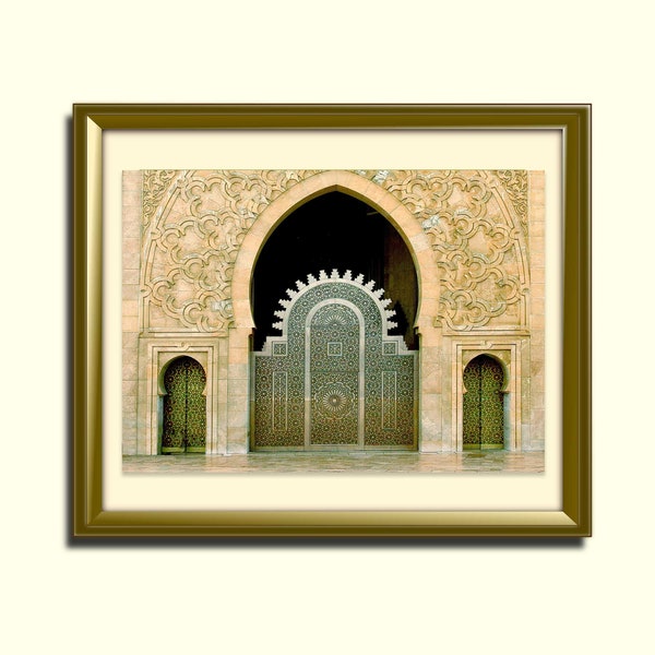 Traditional and artisanal door of the Hassan II mosque in Casablanca Morocco.