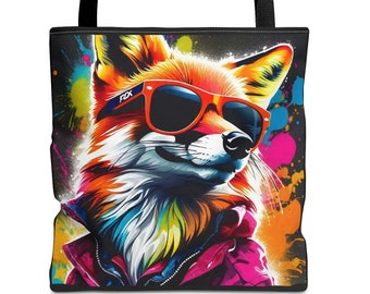 Low Poly Fox Design Tote Bag - Geometric Animal Wildlife Cotton Tote, Cool Graphic