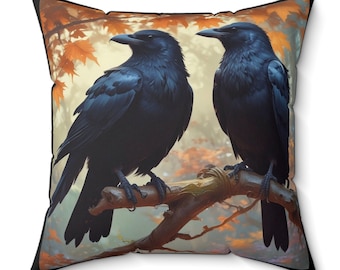 Black Crow Pillow: Raven Art, Double-Sided Print