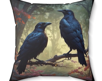 Black Crow Pillow: Gothic Raven Home Decor