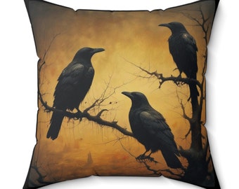Black Crow Pillow: Gothic Raven Decor