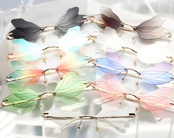 Dragon Fly Sunglasses, Butterfly Fly Sunglasses, Fairy Wing Sunglasses, Butterfly Shades, Cosplay Costume, Two Piece Frameless Shades