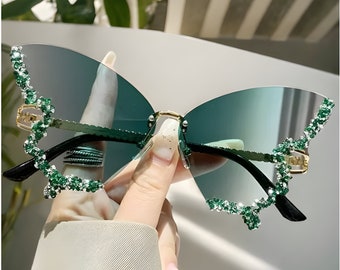 Grün Schmetterling Sonnenbrille, Schmetterling Sonnenbrille, Fee Flügel Sonnenbrille, Schmetterling Sonnenbrillen. Sonnenbrille für Sie, Cosplay Kostüm