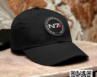 N7 Program Dad Hat with Leather Patch , N7 Sheppard, N7 Mass Effect, Best gift for dad on his birthday