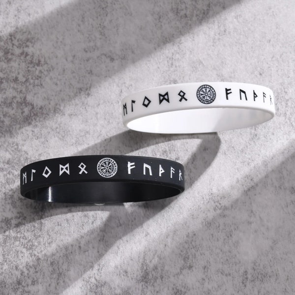 Embrace Your Inner Viking: 12mm Silicone Rubber Bands with Authentic Nordic Symbols in Black & White! Unleash Your Style Today!