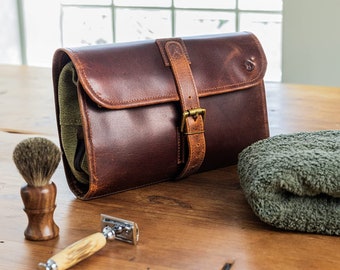 LUXURY DOPP KIT: Leather Toiletry Bag - Perfect Gift for Him, Dad, or Boyfriend! Free Shipping