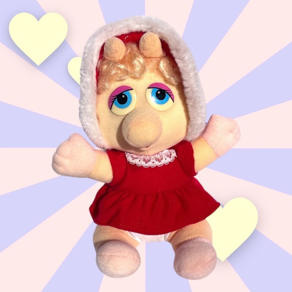 1987 Ms. Piggy Baby Vintage Muppets Christmas Valentine Plush Doll Toy