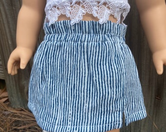 Blue and White Striped Skirt for 18 Inch Dolls fits American Girl Dolls