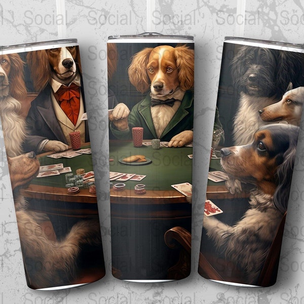 Dogs Playing Poker Digital Art, Classic Canine Card Game, Vintage Style Animal Illustration