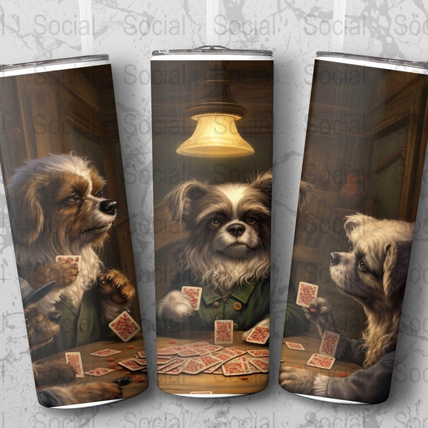 Dogs Playing Poker Digital Art, Canine Card Game, Animal Humor Wall Decor, Pet Lover Gift