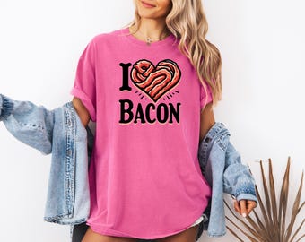 Camiseta I Heart Bacon: regalo divertido para amantes de la comida para él o ella / Camiseta gráfica unisex para fanáticos del tocino, amantes del desayuno y entusiastas de la comida