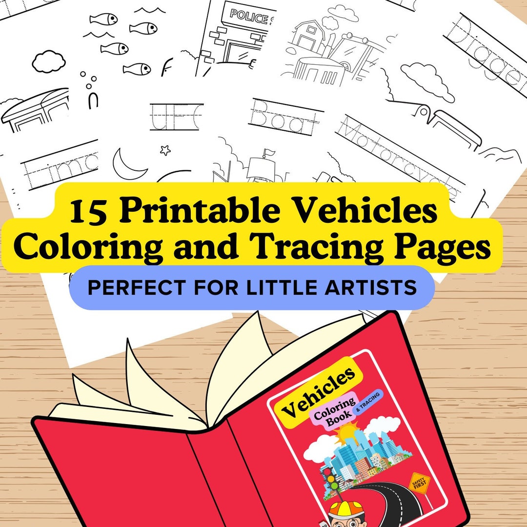 Vehicles Coloring and Tracing Pages for Kids, Toddlers and Pre