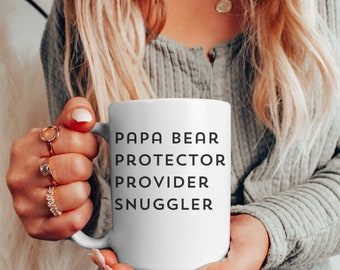 Papa Bär Beschützer Anbieter Snuggler 15 Unzen Kaffeetasse, Vatertagsgeschenk, Geschenk vom Sohn, Geschenk von der Tochter, süßes Papa Geschenk, Papa Kaffeetasse