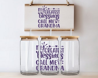 Taza de vidrio de 16 oz Mis mayores bendiciones me llaman abuela, vaso de agua, con tapa y pajita, taza de café helado, día de la abuela, regalo de la abuela,