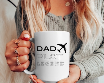 Papá Piloto Leyenda wPlane Día del padre Taza de 15 oz, Regalo de marido, Regalo para él, Regalo de hijo, Regalo de hija, Regalo divertido de papá, Regalo de niños