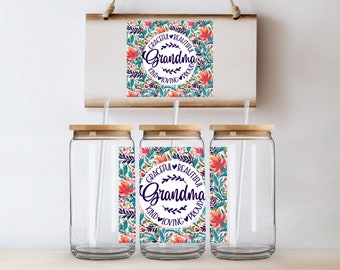 Afirmaciones de la abuela de la taza de vidrio de 16 oz, vaso de agua, con tapa y pajita, taza de café helado, día de la abuela, regalo fresco de la abuela, día de la madre