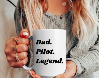 Taza del Día del Padre de 15 oz de Dad Pilot Legend, Regalo de marido, Regalo para él, Regalo de hijo, Regalo de hija, Regalo divertido de papá, Regalo de niños