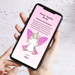 Godmother-voorstel, peetmoederuitnodiging, bewerkbare metervideo, e-card meter, ga je mee, bewerkbare meter-e-card