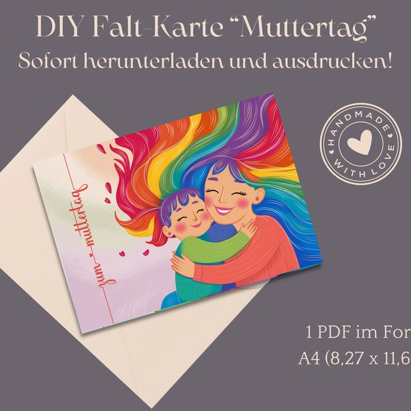 Muttertagskarte zum selber Ausdrucken | DIY Muttertagskarte | Danke-Karte für die Mutter | Sofort herunterladbare Grusskarte | Mothers Day